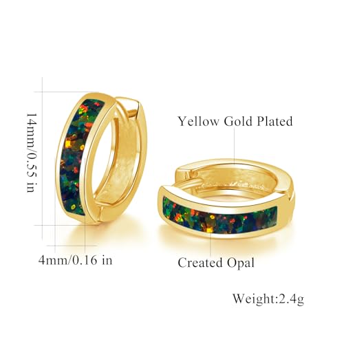 CiNily Huggie Earrings Opal Hinged Hoop Earrings Gold Plated Hypoallergenic Small Hoop Earrings for Women Teen Girls Men Sensitive Ears - color: Black Green