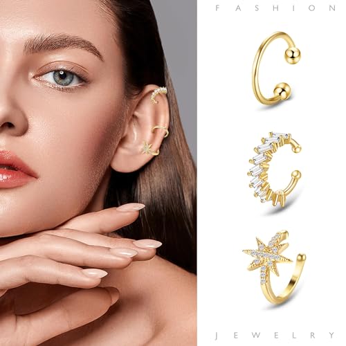 Dochais 9Pcs Ear Cuff 14K Gold Plated Cuff Earrings Gold Ear Cuffs Non Pierced Ear Clips Cartilage Earring Fake Earrings - style: A-9pcs-Gold