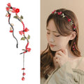 AHONEY Red Flower Headband for Women Girls Hair Vine Leaf Black Headband Wedding Fairy Accessories Headpiece - color: Red