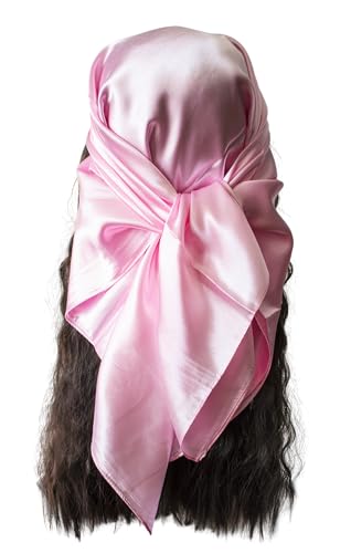 vabovin Satin Head Scarf for Women Solid Color, 35×35 in | Silk Feel Neckerchief, Hair Scarf, Fashion Bandana, Headscarf, Headband, Hair Wrap Sleeping, Daily Fashion Styling - color: 211 Pink