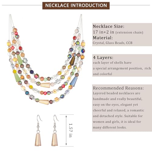 Errally Layered Beaded Statement Necklace Multi Strand Crystal Beads Collar Necklace and Earring Sets for Women Fashion Costume Jewelry Set Gifts for Her - color: Colorful
