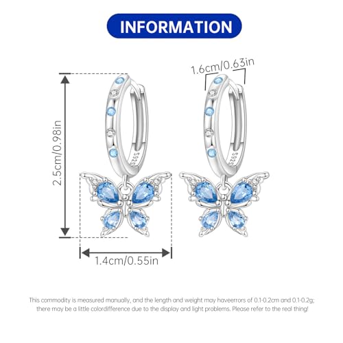 925 Sterling Silver Dangle Earrings for Women, Butterfly&Bee Animals Design, Hypoallergenic Jewelry gifts - color: Blue stone inlaid butterfly earrings