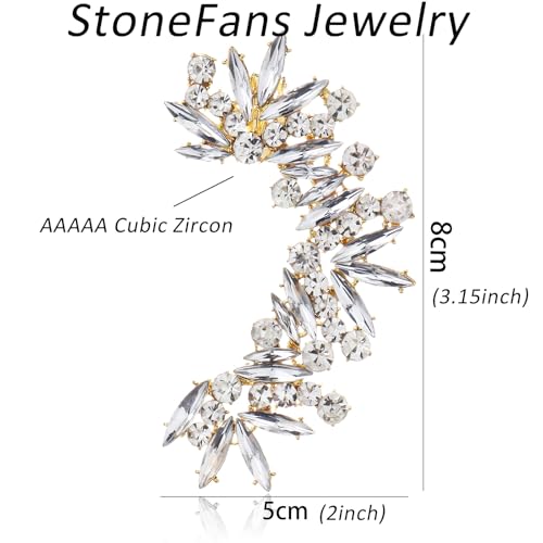 Rhinestone Silver Full Ear Cuff Earrings for Women Ear Clip Wrap Statement Climber Crawler Earrings for Women Hypoallergenic Silver Wedding Jewelry Gifts - color: Gold Left