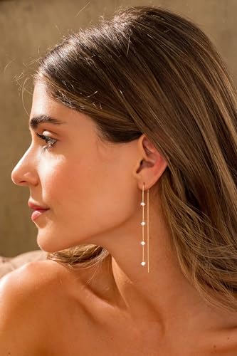 Freekiss Gold Chain Studs Earrings for Women Trendy: Hypoallergenic 14K Gold Plated Dangle Earrings Dainty Small Long Chain Earring Set Fashion Gold Jewelry for Women - style: 4 Diamond-GD