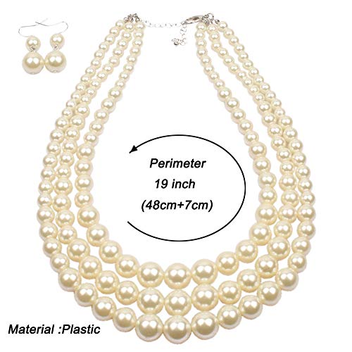 Fuqimanman2020 Chunky Large Simulated Pearl Choker Necklace Drop Dangle Earrings Crystal Bib Big Round Beaded Strand Multicolor Costume Statement Wedding Jewelry Set for Women Brides - color: Wine Red Set