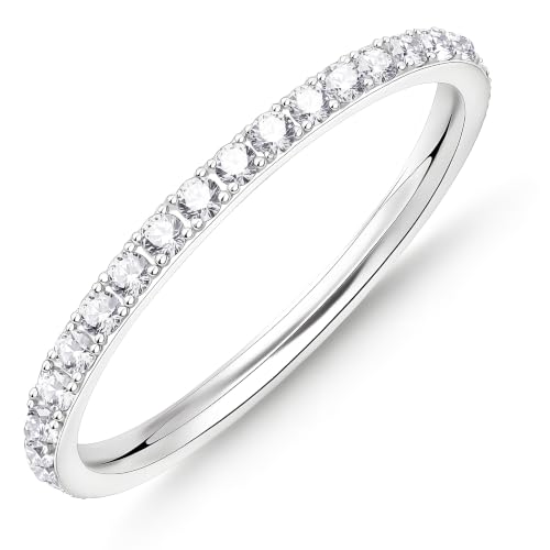 Gelbesty 925 Sterling Silver Wedding Band for Women, Gold Promise Eternity Engagement Rings for Her, Non Tarnish Silver Stackable Thumb Pinky Band for Oura Ring Size 4/5/6/7/8/9/10/11 - color: White Gold, size: 10.5