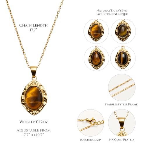 14k gold Vintage Tiger's Eye Pendant Necklace - size: Large