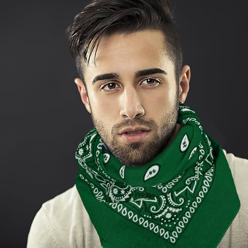 6 Pack Pure Cotton Bandana, Multi-Purpose Square Handkerchief, Face Mask headband for Men and Women - color: Green