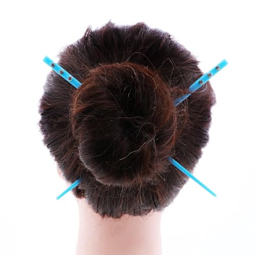 Set of 2 Hair Sticks with 3 Diamonds Chopsticks - Light Blue - color: Light Blue