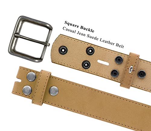 Belts.com Square or Oval Antique Buckle Casual Jean Suede Leather Belt 1-1/2"(38mm) or 1"(25mm) Wide - color: Taupe, size: 42