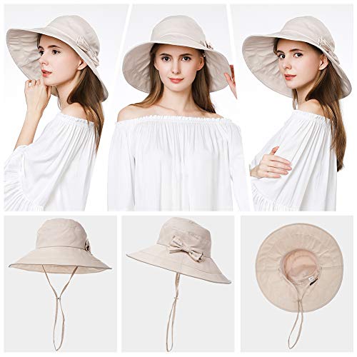 Comhats Packable Summer Cotton Sun Hat Bucket for Women UV Protection Wide Brim Beach Gardening Travel 54-64CM - color: Beige, size: XX-Large