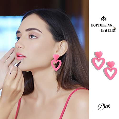 Double Heart Earrings Dangling Heart Drop Earrings For Women Love Heart Dangle Earrings Birthday Gift - color: Blush Pink