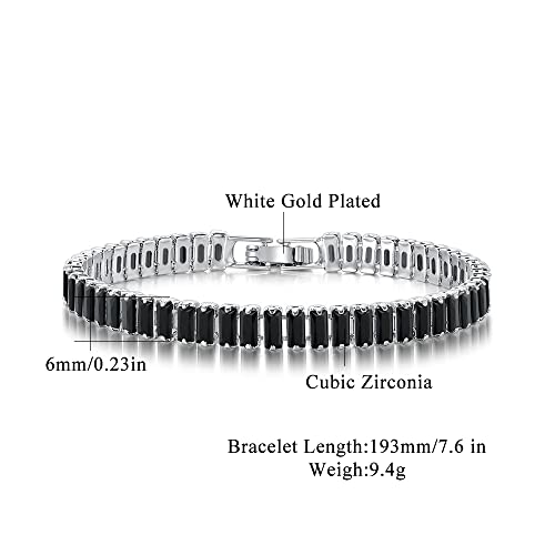 CiNily Adjustable Tennis Bracelets for Women Teen Girls Rainbow Cubic Zirconia Bracelet 14K White Gold Plated Hypoallergenic Slider Bracelet Jewelry Gift - color: Square-Black 7.5"