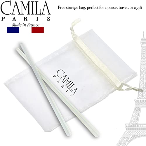 Camila Paris CP3177 French Twist Stick Hair Pin, Set of 2 White, Girls Chopsticks Hair Pins for Girls Spiral Updo Chignon Bun Holder, Styling Hair Accessories for Women, Made in France - color: White
