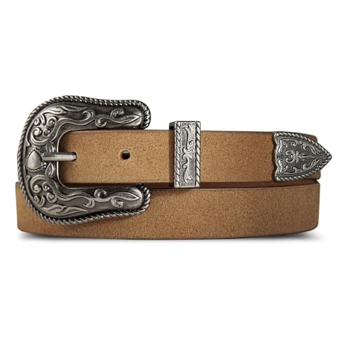 Lucky Brand Women's Western Leather Belt | Classic | Fashion | Vintage | Buffalo Leather | Western-Inspired - color: Suede Western - Mustard, size: X-Small
