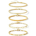 Alegend Titanium Steel (Not Rust, Resist Corruption, Easily Clean) 18K Gold Plated Single Bracelets + 14K Gold Plated Stackable Multilayer Bracelets - style: 14K Gold Plated Five-Layered