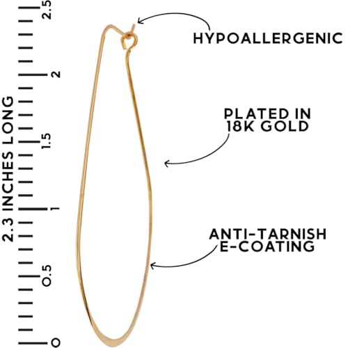 Oval Threader Hoop Earrings for Women - Lightweight Thin Teardrop Earring Hoops - 14k Gold, Rose or 925 Sterling Silver Plated - color: 2.3" inch - 18K Gold Plated