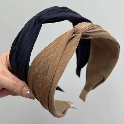 4 Pack Fashion Wide Knotted Headband for Women Girls Cross Knot Headbands Non Slip Solid Colors Hair Bands-Neutral - color: Neutral