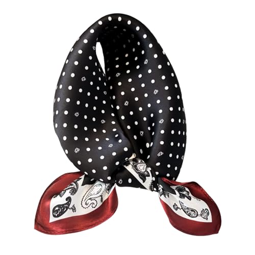 Aufeel Women's 100% Pure Mulberry Silk Small Square Scarf - Neckerchief Women - Silk Headscarf - 21" x 21" - color: Black Dot