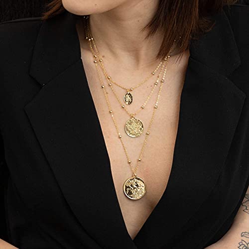 6PCS Layered Gold Necklaces for Women Trendy, 18K Gold Plated Cross Pendant Necklace Set, Vintage Chunky Gold Necklace Stack for Women Jewelry Gifts - style: Layered Coin Necklace