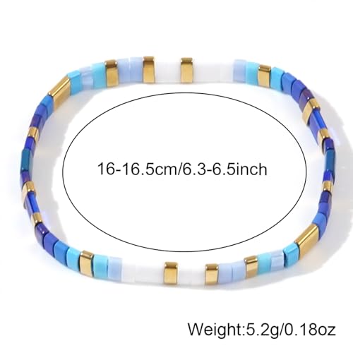 Tila Flat Beaded Stretch Bracelet for Women,Bohemian Friendship Bead Bracelets Handmade Stack Boho Jewelry Accessory for Everyday Wear, Vacation and Friend Gifts - color: blue-02
