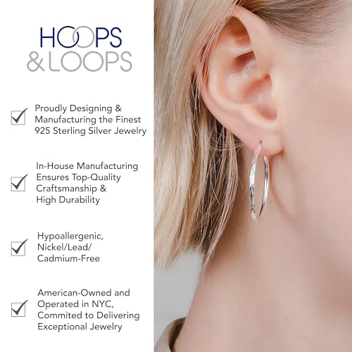 Hoops & Loops 925 Sterling Silver Diamond-Cut Hoop Earrings for Women, 2mm Textured Lightweight Click Top Hoops, 15mm 20mm 25mm 30mm, Silver 14k Yellow Gold & Rose Gold Flash Plated - color: Silver - 30mm (1.2'')