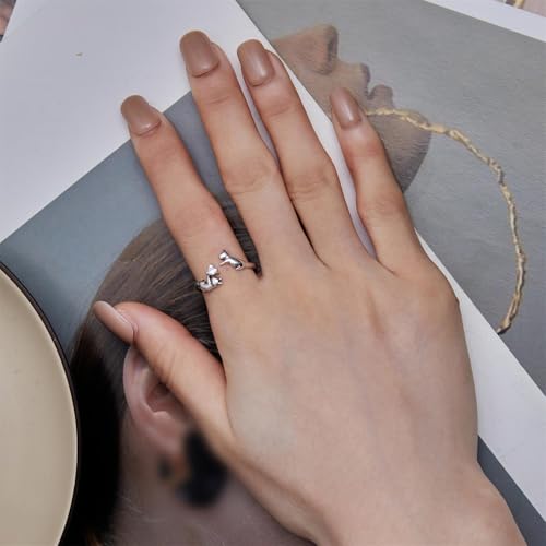 BISAER 925 Sterling Silver Ring Adjustable Cute Unique Cat Snake Butterfly Dragonfly Fashionable Ring For Women Jewelry - color: Silver Cat