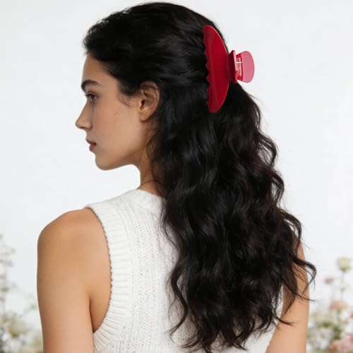 MAORULU Cute Claw Clip for Women – 4.3'' Large Acetate Hair Clips for Thick Thin Curly Long Hair, Durable Hair Clamps Non-slip Jaw Clip, Strong Hold, Stylish French Design (Cherry Red) - color: Cherry Red