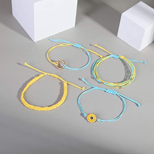 FANCY SHINY Easter Gifts Basket Stuffers Sunflower String Bracelet Boho Braided Rope Wrap Bracelets Cute Summer Beach Surfer Jewelry for Women - color: Yellow