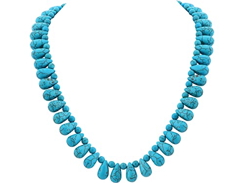 MINACHI Boho Created Turquoise Bead Long Strand Necklace, Bohemian Statement Jewelry Gift for Women - color: S03