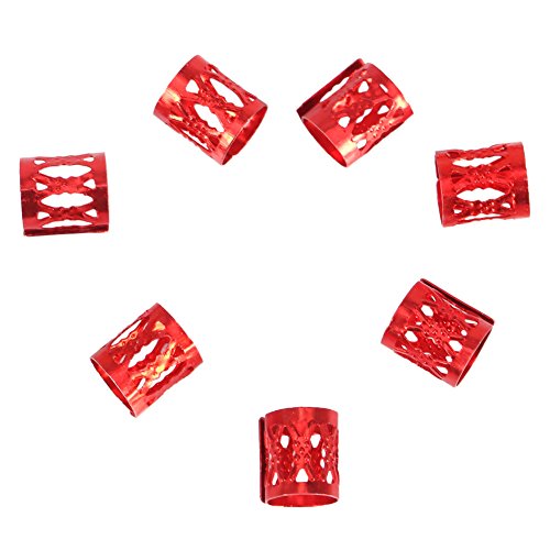100PCS Braiding Beads Metal Cuffs,New Colorful Dreadlocks Beads Hair Braid Rings Clips Dread Locks, Rings Cuff Hair Decoration Braiding Filigree Tube Hair Jewelry (red) - color: red