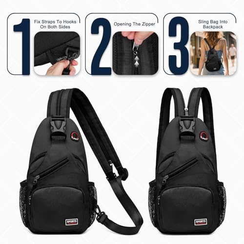 Convertible Sling Bag with Coin Pocket, 7.9" Tablet Crossbody Mini Backpack with Headphone Jack Casual Pack for Women Men Travel, Black - color: Black, size: Small