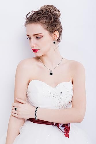 Paxuan 4pcs Cubic Zirconia Wedding Jewelry Sets for Bride Bridesmaid Cubic Zirconia Pendant Necklace Earrings Link Tennis Bracelet Open Ring Set for Women - color: Platinum Plated Black Cubic Zirconia