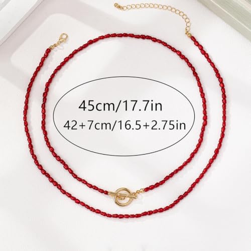 Red Beaded Necklace for Women Choker Gold Toggle Clasp Layered Stack Dainty Statement Western Boho Trendy Summer Vacation Necklaces Birthday Jewelry Gifts - color: A1:red beaded necklace