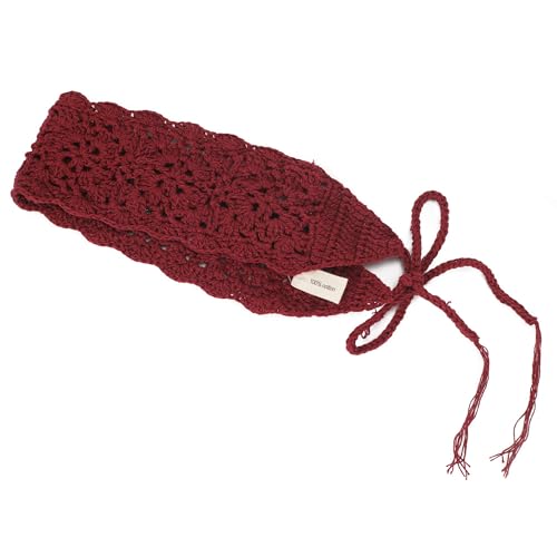 ZLYC Women Floral Headband Handmade Crochet Knit Vintage Hair Bands (Plain Burgundy) - color: Plain Burgundy