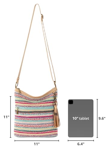 The Sak Lucia Crossbody Bag in Crochet, Convertible Purse with Adjustable Shoulder Strap - color: Eden Stripe