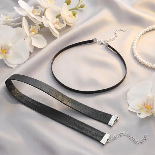 Choker Necklace for Women, 2 PCS Thick Black PU Leather Choker Y2k Gothic Necklaces Set for Women