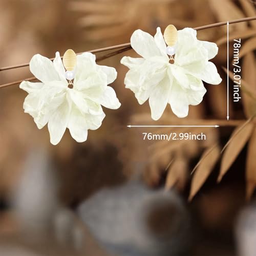 Handmade Fabric Flower Petal Fringe Dangle Drop Earrings Bohemian Floral Tassel Stud Earrings For Women - color: Off White