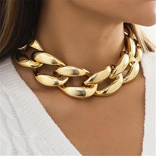 Chunky Chain Necklaces Women Statement Collar Necklace Gold Flat Snake Chain Choker Ribbed Design for Party, Dress Jewelry Gifts - color: A6