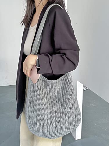 ENBEI Women's Crochet Tote Bag Knit Shoulder bag,Aesthetic Bag,Cute Eco-Friendly Tote for Travel,Daily Use,Gift Box Packaging - color: Grey
