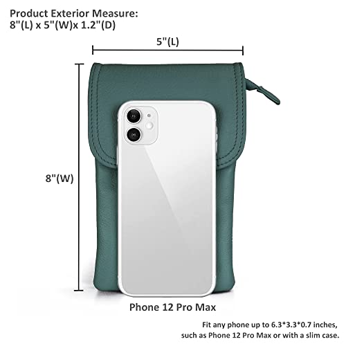 befen Genuine Leather Small Crossbody Bags for Women Cell Phone Bag Cross Body Purses,Silver Zipper - color: Hunter Green