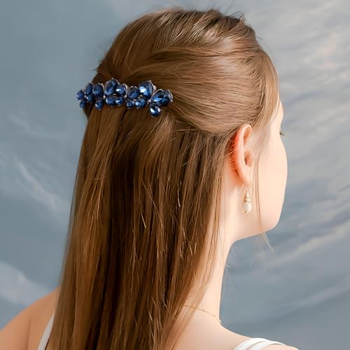 Joez Wonderful Rhinestone Hair Clip Sparkly Crystal Barrettes French Wedding Prom Engagement Pageant First Communion Hair Decorative Accessories for Women Bride Thick Long Hair (Butterfly Blue, 1 Pcs) - color: Butterfly Blue