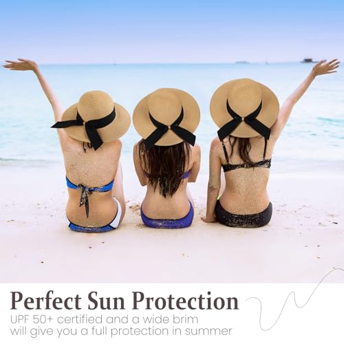 Beach Hats for Women, Sun Straw Hat for Women, UPF 50+ UV Sun Protection Sun Hat Womens, Foldable Floppy Sun Hat - color: N-khaki