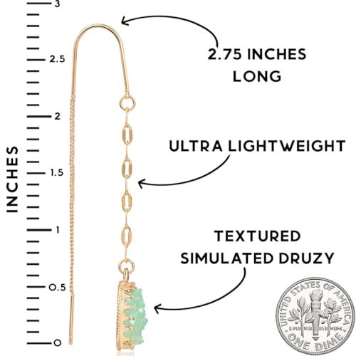 Simulated Druzy Threader Earrings for Women - Gold, Silver, or Rose Gold Tone Long Chain Earrings with Boho Created Geode Stone - color: Gold - Aqua Stone