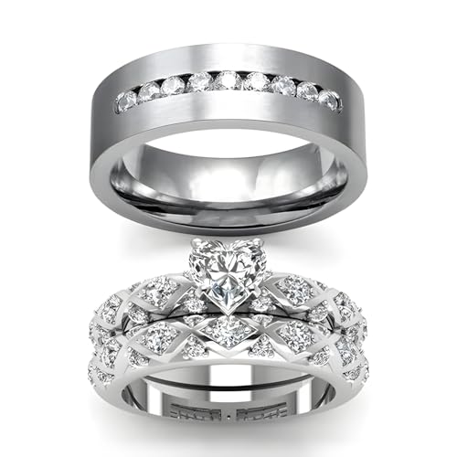3Pcs Moissanite Wedding Rings Sets for Couples, s925 10K 14K 18K Real Gold Wedding Rings Sets for Him and Her, Customized Matching Engagement Bands Set for Men and Women Free Engraving - style: Style-10
