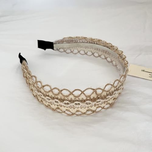 Bohemian Headband for Women-Floral Embroidered Headwrap with Lace Trim Vintage Cute Hair Band for Daily Boho Chic Style (13-Beige, One Size) - color: 13-Beige