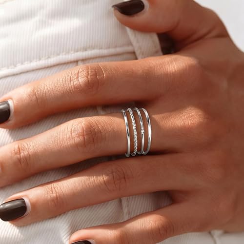 CONRAN KREMIX Waterproof Gold Stackable Rings for Women Non Tarnish,Dainty 14K Gold Plated Thin Thumb Ring Set Trendy Minimalist Rings for Women - color: Silver, size: 5