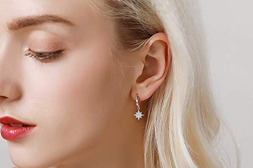 MILACOLATO 925 Sterling Silver Hoop Earrings for Women 18K Gold/Rhodium Plated Drop Dangle Hoop Earrings with Charms Cross Spike Moon Star Paperclip Link Statement Earrings Convertible Link Huggie Earrings Hypoallergenic - color: Silver Tone : 1Pairs CZ S