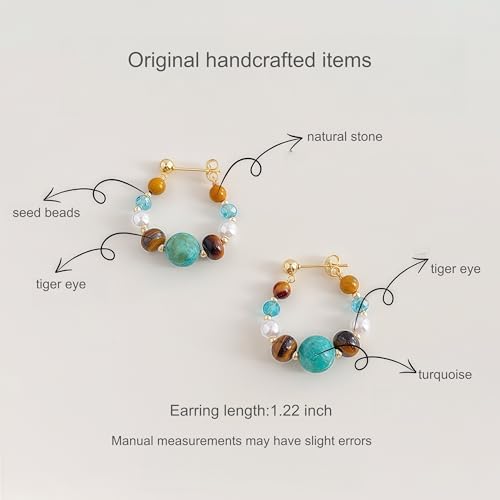 Boho Earrings for Women Natural Stone Beaded Handmade Vintage Dangle Earrings Bohemian Lightweight Hypoallergenic Jewelry for Dailywear Festival Occasions - color: Natural stone hoop