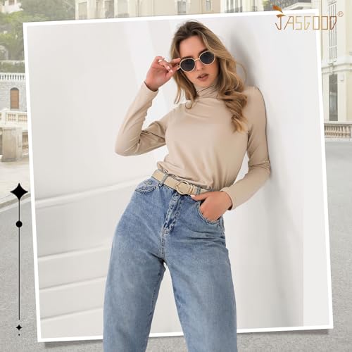 JASGOOD Women Men Braided Woven Elastic Stretch Waist Belt Golf Canvas Fabric Casual Belt for Jeans Pants - color: B-beige, size: Fit Size 33"-36"